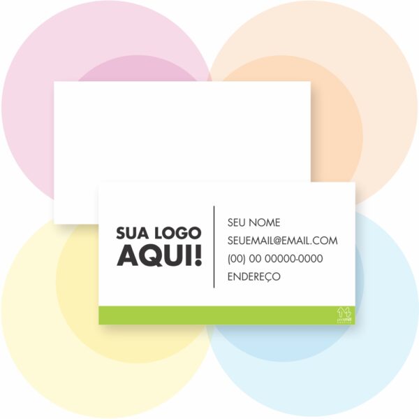 Cartão de visitas 9 x 5 cm<br>4/0 - Papel couché 250 gr<br>Plastificados na frente